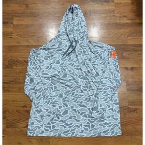 Burlebo Mens 3XL Performance Hoodie Grey Duck Camo Iron Hands Sun Shirt Fishing